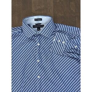 Tommy Hilfiger Button Down Shirt Mens Size Medium Blue Striped 100s 2 Ply-Fabric